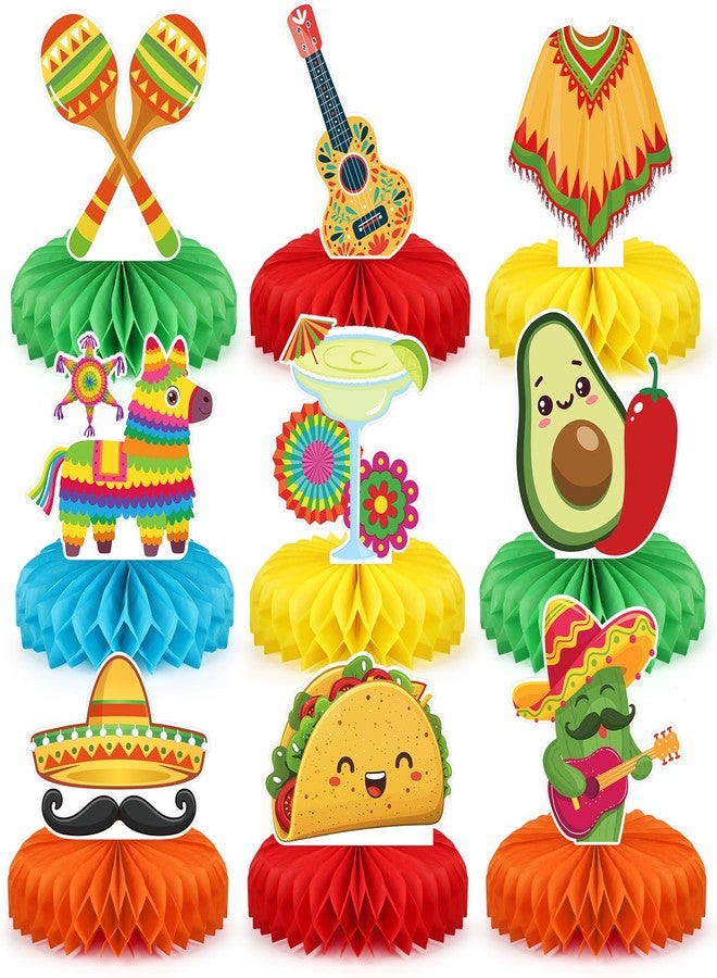 Hedeey 9Pcs Fiesta Party Decorations Mexican Party Honeycomb Table Centerpiece Cinco De Mayo Party Table Decoration Honeycomb for Taco Party Mexican Themed Party Birthday Day Of the Dead Supplies - Image 1